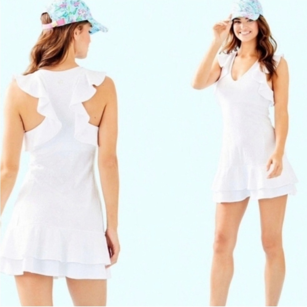 Lilly Pulitzer Luxletic UPF 50+ White Ruffle Sleeveless Dress